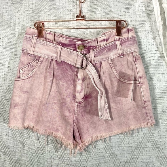 NWT Free People See you sometime paper bag waist cut off pink shorts size XS - Picture 2 of 9